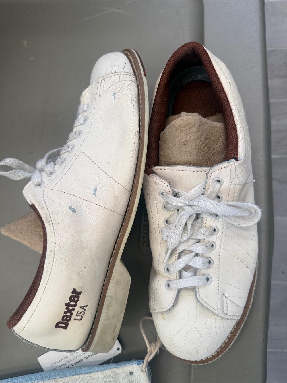 Dexter White Leather Men’s Bowling Sneakers with Brown Trim